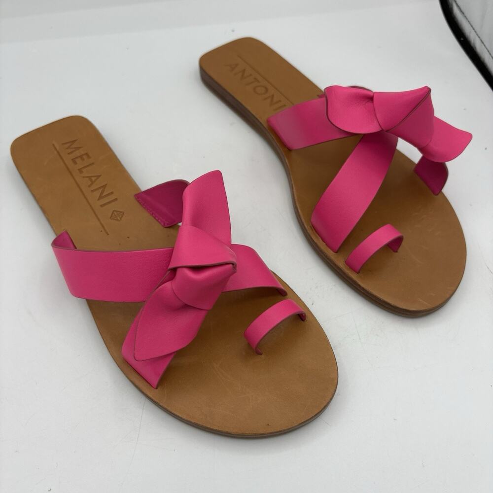 Antonio Melani Sandals Womens Size 9.5 Loyren Knotted Slip on Pink Leather Flip
